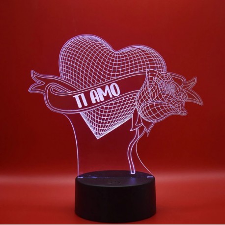 Lampada 3d ti amo in plexiglass disegno inciso al laser e illuminazione led rgb con telecomando