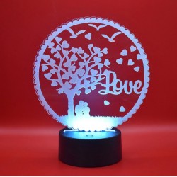 Lampada 3d love in plexiglass disegno inciso al laser e illuminazione led rgb con telecomando