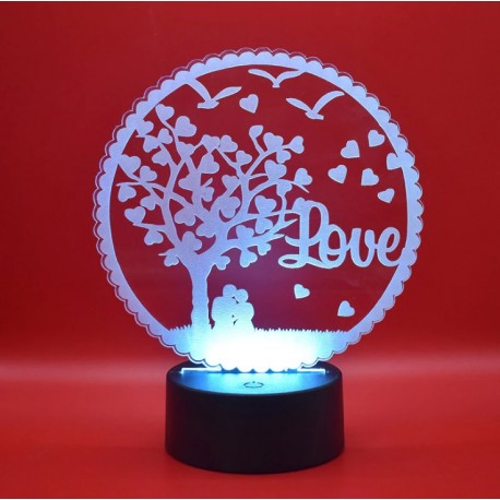 Lampada 3d love in plexiglass disegno inciso al laser e illuminazione led rgb con telecomando
