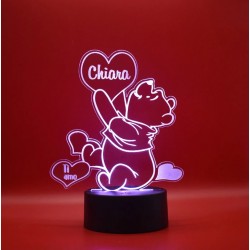 Lampada 3d Winnie the pooh con nome personalizzabile in plexiglass + illuminazione led rgb con telecomando