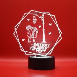 Lampada 3d Happy Valentine's day in plexiglass disegno inciso al laser e illuminazione led rgb con telecomando