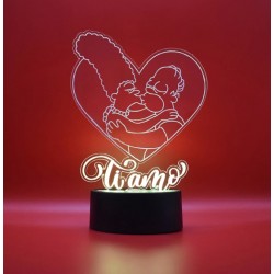 Lampada 3d Simpson "Ti amo" in plexiglass disegno inciso al laser e illuminazione led rgb con telecomando
