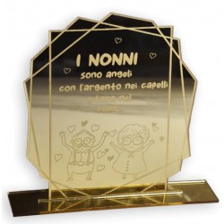 Targhetta in plexiglass oro specchiato e base con due nonni e dedica