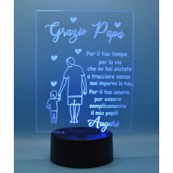 Lampada 3d Grazie Papà in plexiglass disegno inciso laser illuminazione led rgb con telecomando