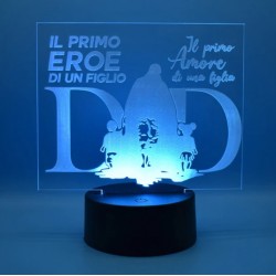 Lampada 3d DAD in plexiglass disegno inciso laser illuminazione led rgb con telecomando