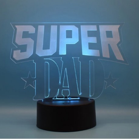 Lampada 3d super dad in plexiglass disegno inciso laser illuminazione led rgb con telecomando