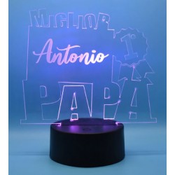 Lampada 3D Miglior Papà con nome personalizzato in plexiglass disegno inciso laser illuminazione led rgb con telecomando