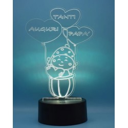Lampada 3D Tanti Auguri Papà in plexiglass disegno inciso laser illuminazione led rgb con telecomando