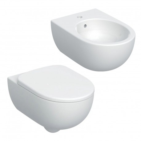 Sanitari Sospesi wc rimfree con copriwc soft close + bidet in ceramica bianca Selnova Premium di Geberit