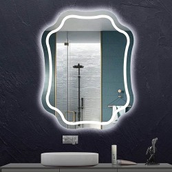 Su Misura Specchio da Bagno Ottagonale con disegno sabbiato Filo Lucido Retroilluminate led 20W art. spe162