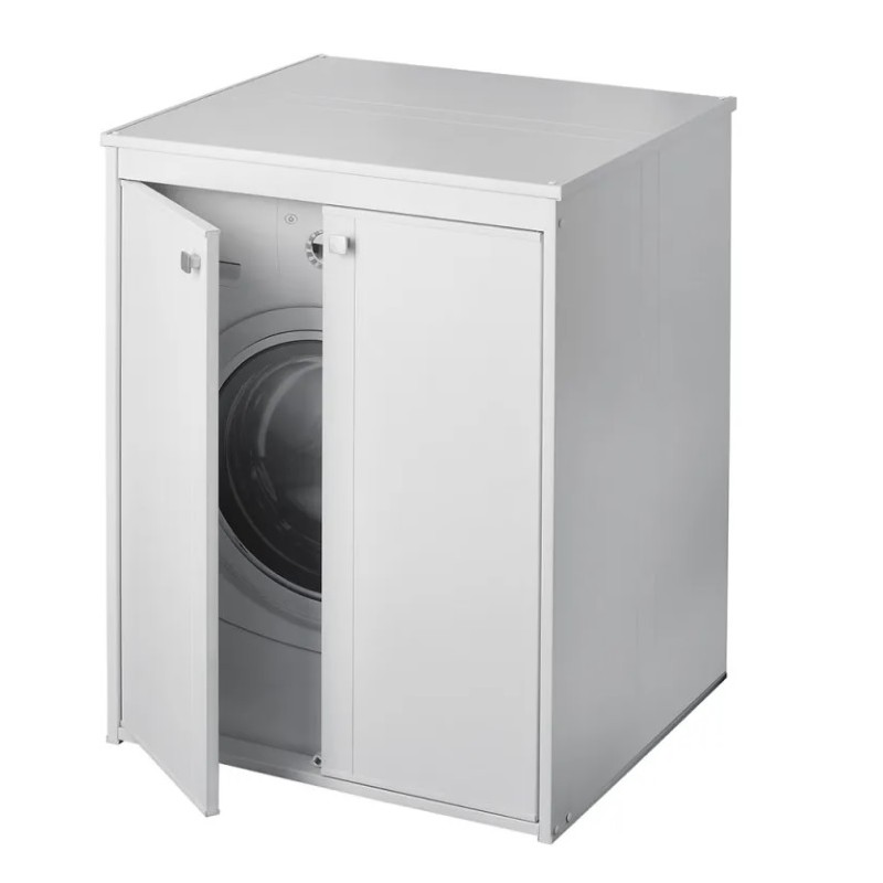Mobile porta lavatrice 70x60 cm 2 ante in pvc bianco in kit di