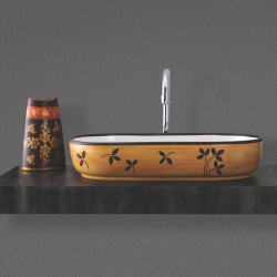 Lavabo d'appoggio in ceramica con rappresentazione floreale 70 cm larghezza x 37 cm profondità