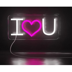 I Love U - Scritta Neon Led su plexiglass trasparente da 3 mm. con fissaggio incluso