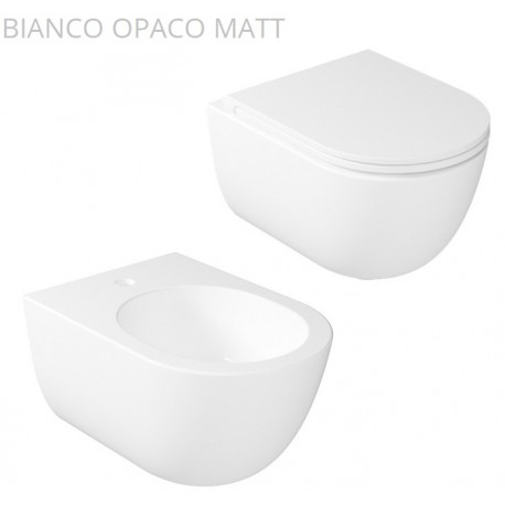 Vaso sospeso senza brida art.7334MT + Bidet art.7335MT Bianco Matt Dream Galassia 