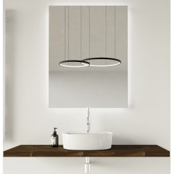  Composizione Completa Top Bagno in abete da 4 cm Larghezza 55 x Profondità 40 + Lavabo da appoggio con foro + Specchio Led