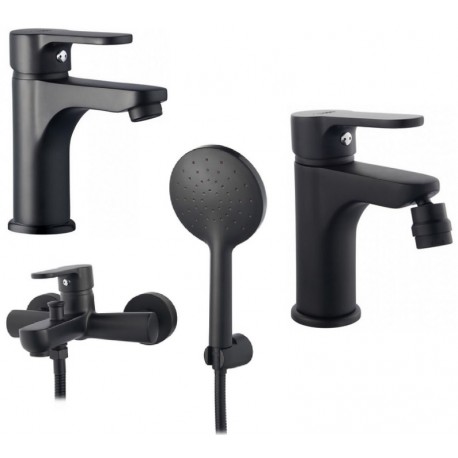 Miscelatori Lavabo + Bidet + Gruppo vasca con set doccia Modello rica in ottone nero opaco