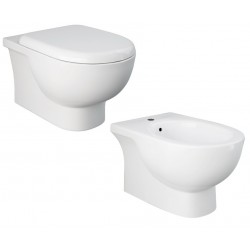 Sanitari sospesi Tonique con fissaggio nascosto di Rak Ceramics Vaso con tecnologia rimless + Bidet in Ceramica Bianco Lucido