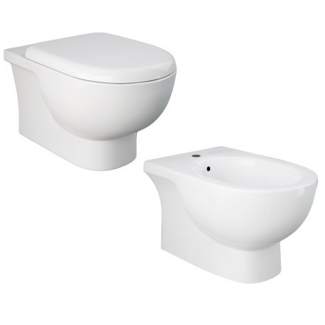 Sanitari sospesi Tonique con fissaggio nascosto di Rak Ceramics Vaso con tecnologia rimless + Bidet in Ceramica Bianco Lucido