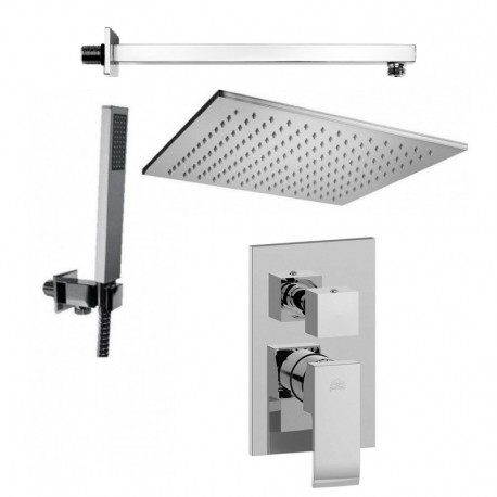 Composizione doccia Paffoni Elle con Soffione Quadro 30x30 cm., miscelatore con deviatore cod. EL 018 e set duplex