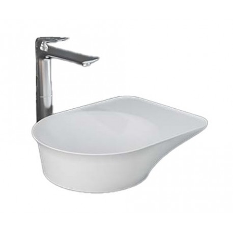 Lavabo d'appoggio da 48 cm con installazione reversibile ripiano a destra o a sinistra senza foro per rubinetto bianco lucido