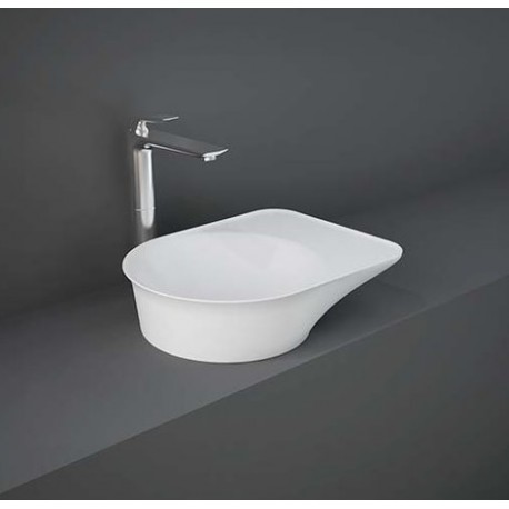 Lavabo d'appoggio da 48 cm installazione reversibile ripiano a destra o a sinistra senza foro per rubinetto bianco opaco MATT