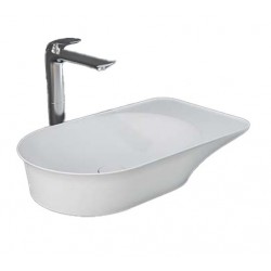 Lavabo d'appoggio da 64 cm con installazione reversibile ripiano a destra o a sinistra senza foro per rubinetto bianco lucido