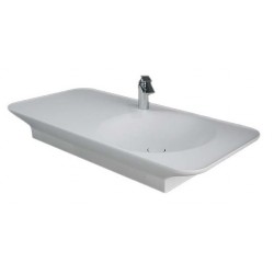 Lavabo sospeso da 92 cm installazione ripiano a sinistra con foro per rubinetto bianco lucido Valet di Rak Ceramics