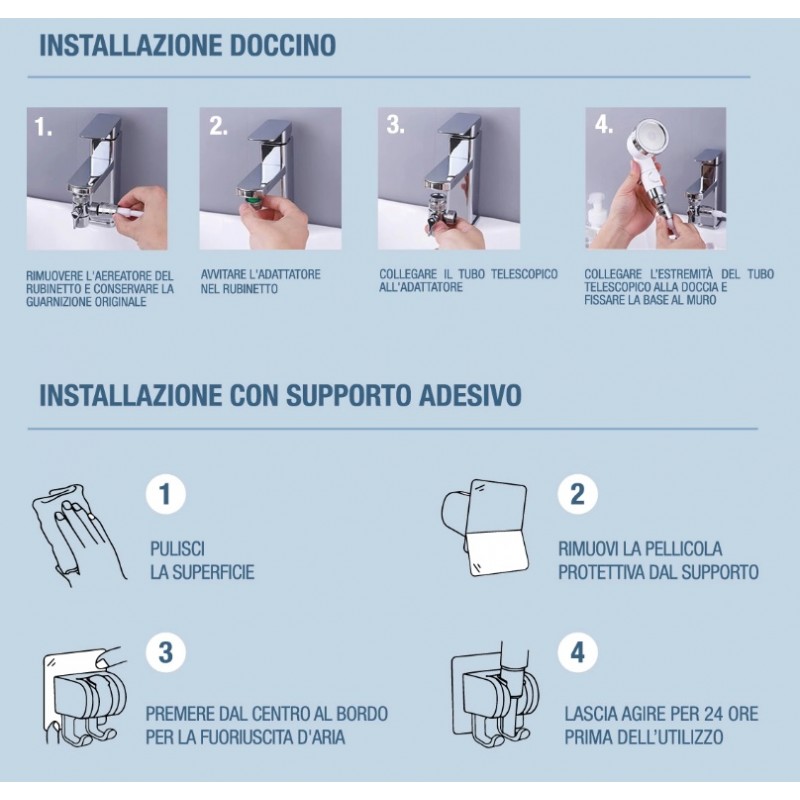 Doccetta per lavabo completa di supporto a muro e flessibile