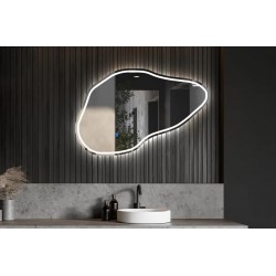 Specchio Irregolare da Bagno Filo Lucido con fascia sabbiata Retroilluminante led 20W art.5318 + pulsante touch integrato