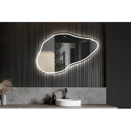 Specchio Irregolare da Bagno Filo Lucido con fascia sabbiata Retroilluminante led 20W art.5318 + pulsante touch integrato
