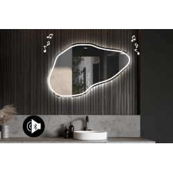 Specchio irregolare da Bagno con Altoparlante Bluetooth Retroilluminato led 20W con fascia sabbiata art. spe6334
