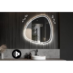 Specchio irregolare da Bagno con Altoparlante Bluetooth Retroilluminato led 20W con fascia sabbiata art. spe7334