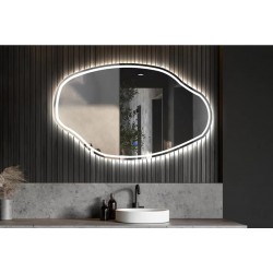 Specchio Irregolare da Bagno Filo Lucido con fascia sabbiata Retroilluminante led 20W art.7318 + pulsante touch integrato