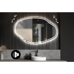 Specchio irregolare da Bagno con Altoparlante Bluetooth Retroilluminato led 20W con fascia sabbiata art. spe8334