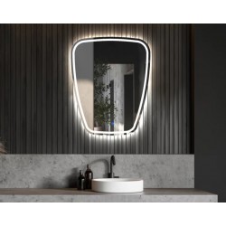 Specchio Irregolare da Bagno Filo Lucido con fascia sabbiata Retroilluminante led 20W art.9318 + pulsante touch integrato