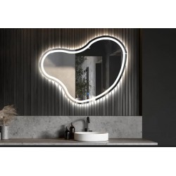 Specchio Irregolare da Bagno Filo Lucido con fascia sabbiata Retroilluminante led 20W art.9418 + pulsante touch integrato