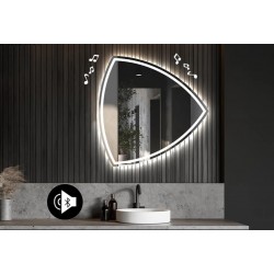 Specchio irregolare da Bagno con Altoparlante Bluetooth Retroilluminato led 20W con fascia sabbiata art. spe9634