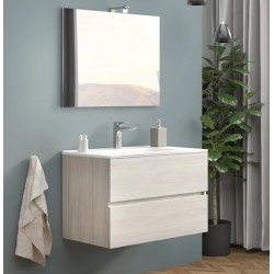 Mobile Bagno Sospeso da 80 cm Rovere Grigio Completo di Lampada e Specchio mod. Easy