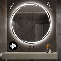 Specchio da Bagno Rotondo con Altoparlante Bluetooth e Disegno Sabbiato Retroilluminato led 20W art. easy01