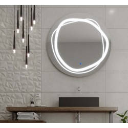 Specchio Bagno Tondo Su Misura Filo Lucido con disegno sabbiato Retroilluminante led 20W e pulsante touch integrato art.spe18