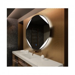 Specchio Bagno Tondo Su Misura Filo Lucido con disegno sabbiato Retroilluminante led 20W e pulsante touch integrato mod. Velox