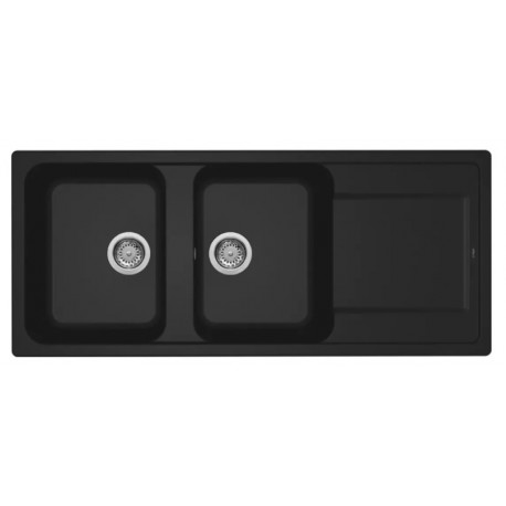 Lavello cucina da incasso in Granitek nero a 2 vasche con gocciolatoio LIFE500N di Elleci montaggio reversibile