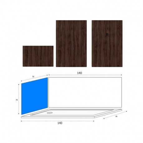 Piatto Doccia 70x140 h.3 cm. in pietra sintetica + nr. 2 Pannelli in policarbonato finitura noce scuro per sostituzione vasca