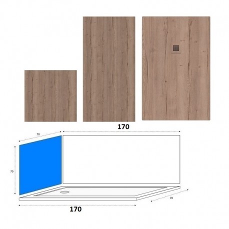 Piatto Doccia 70x170 h.3 cm. in pietra sintetica + nr. 2 Pannelli in policarbonato finitura rovere per sostituzione vasca