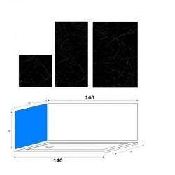 Piatto Doccia 70x140 h.3 cm. in pietra sintetica + nr. 2 Pannelli in policarbonato finitura marquina per sostituzione vasca