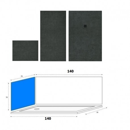 Piatto Doccia 70x140 h.3 cm. in pietra sintetica + nr. 2 Pannelli in policarbonato finitura petrolio per sostituzione vasca