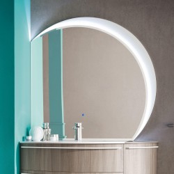 Specchio Semicircolare Bagno Filo Lucido con disegno sabbiato Retroilluminante led 20W art.moon (dx) + pulsante touch integrato