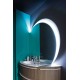 Specchio Semicircolare Bagno Filo Lucido con disegno sabbiato Retroilluminante led 20W art.moon (dx) + pulsante touch integrato