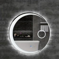 Specchio Bagno Tondo Filo Lucido con disegno sabbiato Retroilluminante led 20W + Specchietto Cosmetico 20X integrato art. speV2