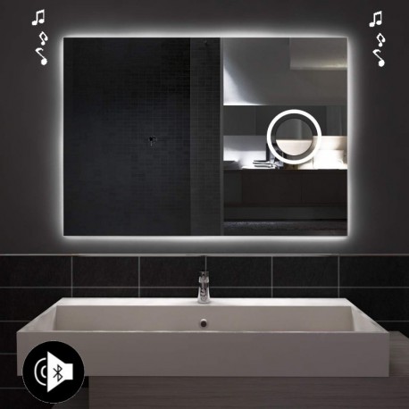 Specchio da Bagno Retroilluminante led 20W + specchietto cosmetico 20x  integrato + altoparlante bluetooth art. spein06 